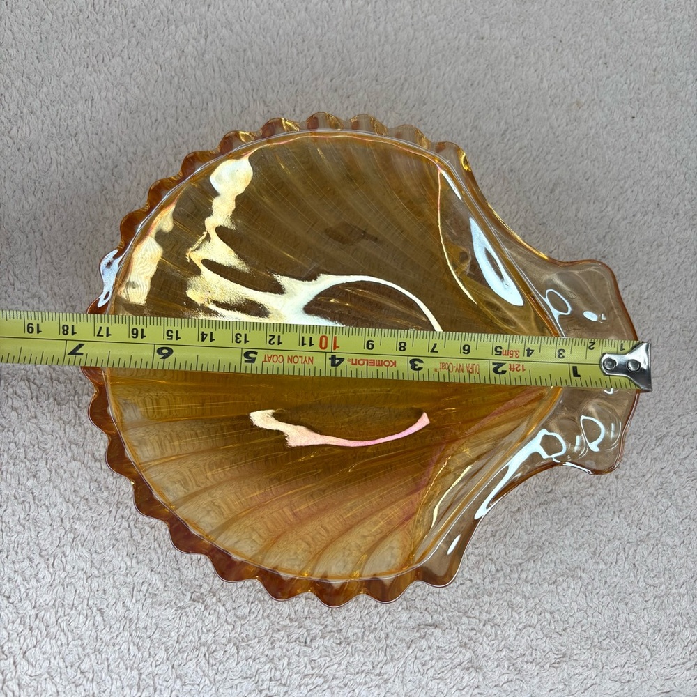 Vintage Carnival Amber Glass Small Sea Shell Trinket Dish Orange VTG Retro MCM - Picture 9 of 16